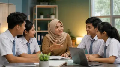 Siswa SMK berdiskusi dengan konselor sekolah tentang bimbingan karier dan pengalaman magang berbasis psikologi pendidikan