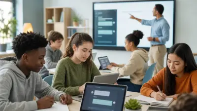 Siswa SMP dan SMA belajar dengan laptop dan buku di era AI dengan guru membimbing, menunjukkan gaya belajar yang aktif dan kritis