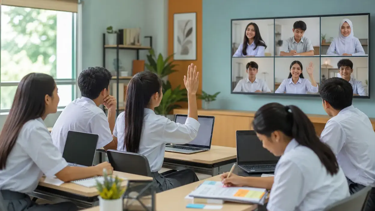 Siswa SMA mempraktikkan berbagai gaya belajar di kelas hybrid dengan kombinasi tatap muka dan online