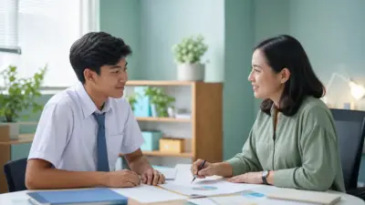 Siswa SMA berdiskusi dengan konselor sekolah untuk memahami minat dan bakat sebelum memilih jurusan kuliah
