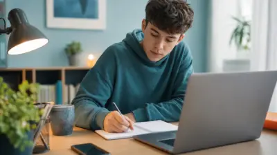 Remaja duduk di meja belajar dengan ponsel dijauhkan, berusaha meningkatkan motivasi belajar dan fokus di era brain rot
