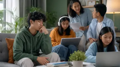 Remaja Indonesia mengikuti webinar pendidikan sambil mengatur motivasi belajar di ruang belajar yang tenang