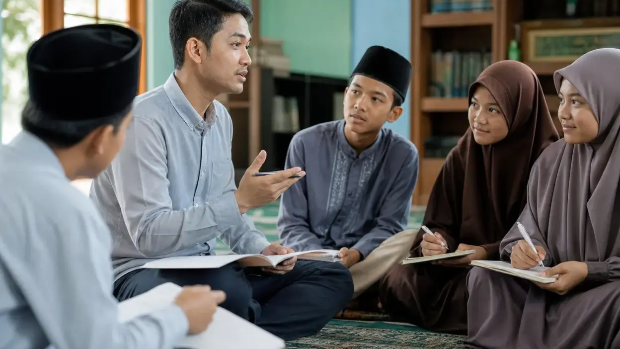 Remaja berdiskusi dengan pendidik tentang motivasi belajar dan strategi menghafal dalam program psikoedukasi yang peka psikologi remaja
